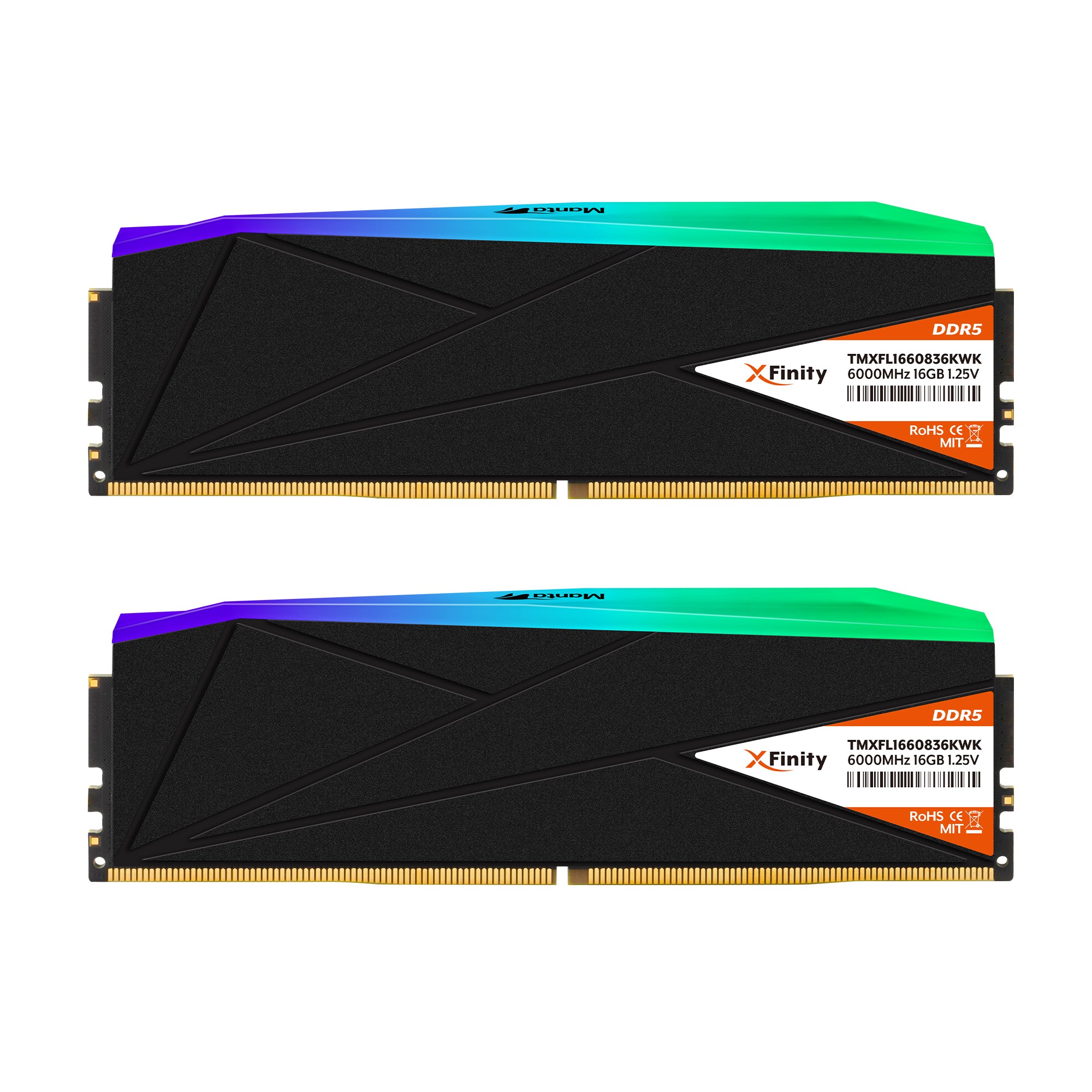 V-COLOR MANTA XFINITY RGB DDR5 32GB (16GBx2) 6000MHz  CL30-38-38-76 ,1.35V (BLACK) ,for INTEL XMP 3.0 and AMD